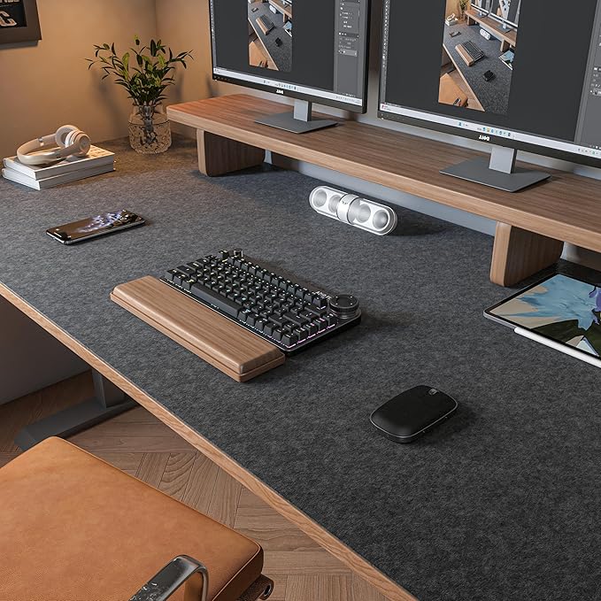 DAWNTREES Large Felt Desk Mat, 47.2"x 23.6", Desk Pad for Office and Home | Non-Slip 120x60cm Full Table Mouse Pad,Keyboard Mat for Desk,Desktop Protection (Dark Gray) by PremiumDeskPadatDawnTrees