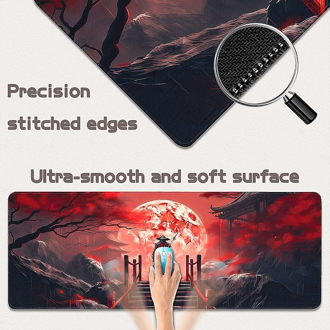 Gaming Mouse Pad - (31.5"×11.8") Japanese Samurai Large Mouse Pads for Desk - Desk Mat for Keyboard and Mouse with Non-Slip Base, Desks Pad Matfor Game/Office & Home - Image 2