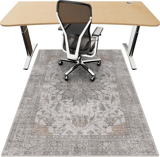 Office Chair Mat for Hardwood 48"x60", Under Desk Chair Mat for Home Office, Anti-Slip Office Rugs for Rolling Chairs, Floor Protector Washable Rugs Beige/Brown by Unknown