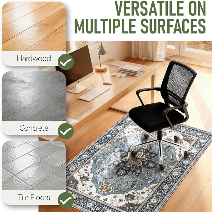 36"x48" Office Chair Mat for Hardwood, Under Desk Chair Mat for Home Office, Anti-Slip Office Rugs for Rolling Chairs, Floor Protector Washable Rugs Blue - Image 6