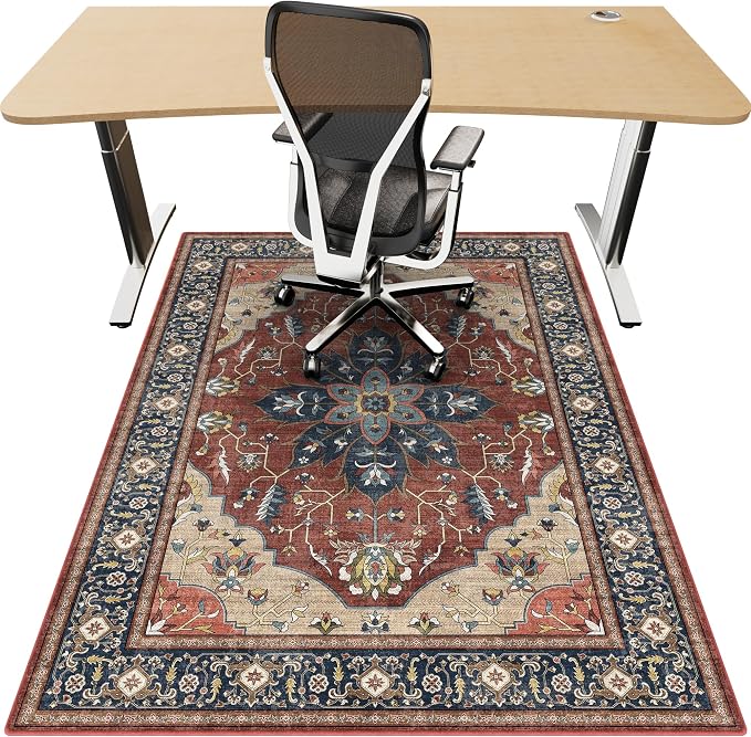 36"x48" Office Chair Mat for Hardwood, Under Desk Chair Mat for Home Office, Anti-Slip Office Rugs for Rolling Chairs, Floor Protector Washable Rugs Rust Red by Unknown