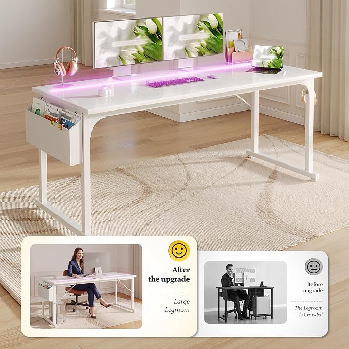 DurayLoly 55 Inch Computer Desk with Waterproof LED Lights for Bedroom - Image 4