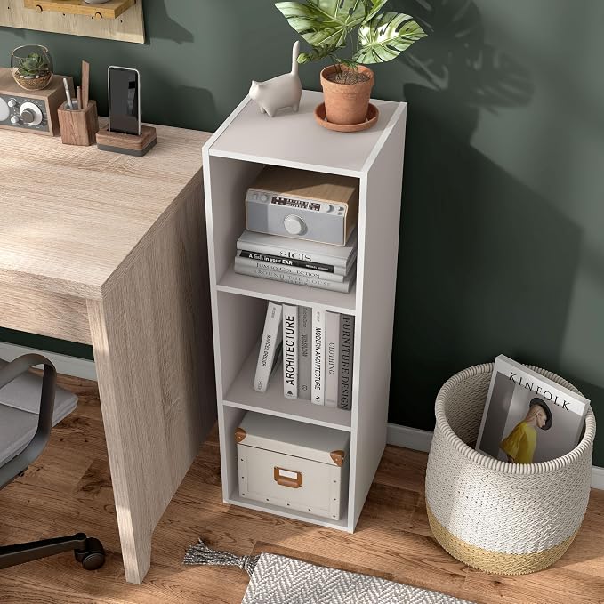 Homes: Inside + Out Apexa 3-Cube Storage Organizer Shelves, Stackable Wood Bookcase Fits Cubby Bins for Organization, Dorm Teen Room Decor & Home Office, Taupe Grey - Image 13