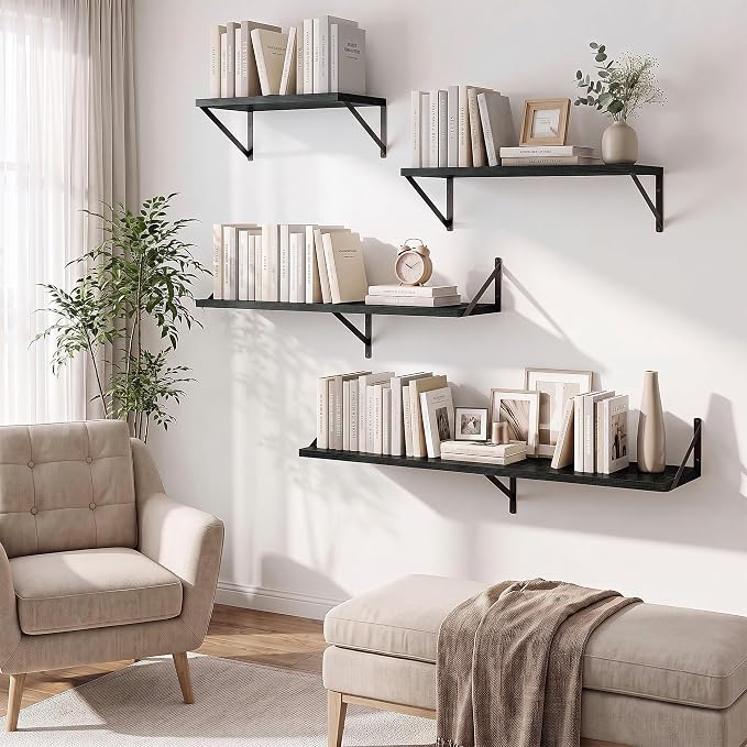 Axeman Deep Floating Shelves, 18'' x 10'' Black Wall Shelves Set of 2 - Image 7