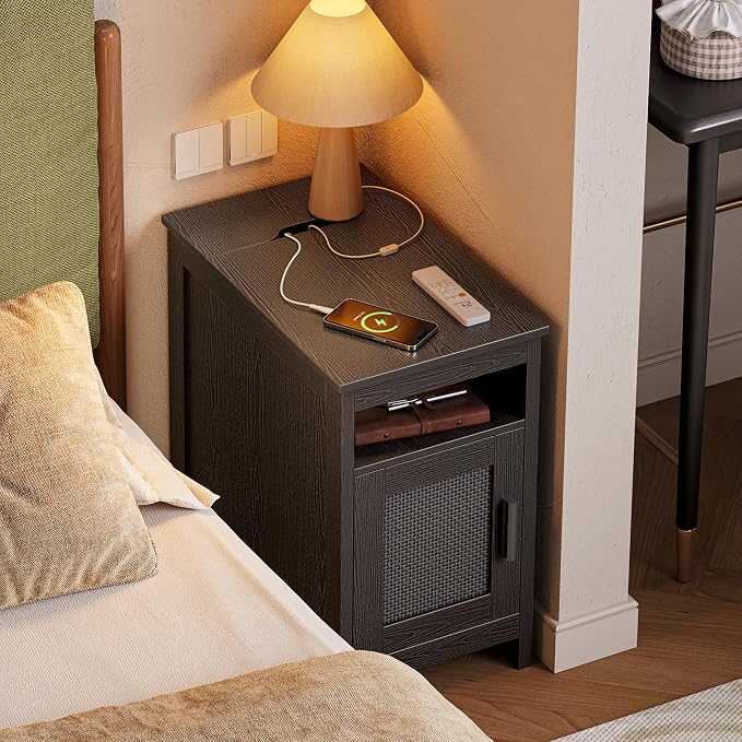 Huuger Narrow Night Stand, End Table with Charging Station, USB-C Port - Image 5