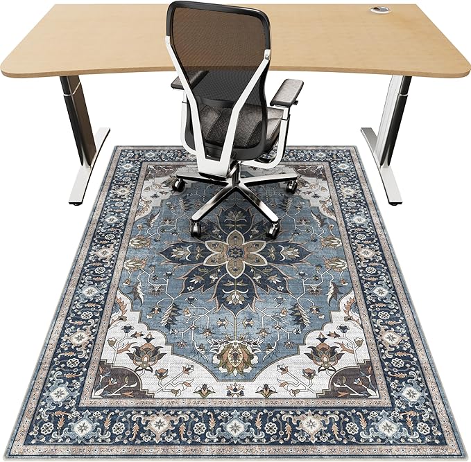 36"x48" Office Chair Mat for Hardwood, Under Desk Chair Mat for Home Office, Anti-Slip Office Rugs for Rolling Chairs, Floor Protector Washable Rugs Blue by Unknown