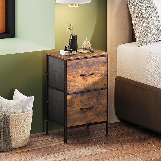 WLIVE Night Stand, Small Dresser with 2 Drawers & Wooden Top, Nightstand with Fabric Bins, Bedside Table End Table for Bedroom, Closet, Entryway, College Dorm, Rustic Brown - Image 8