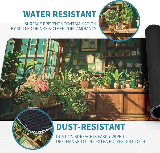 Green Plant Mouse Pad Desk Mat XL Extended Large Gaming Desk Pad Mousepad, Fresh Leaves Bookshelf Computer Laptop Keyboard and Mouse Mat, Desktop Protector Mat for Office and Home 31.5x11.8 in - Image 6