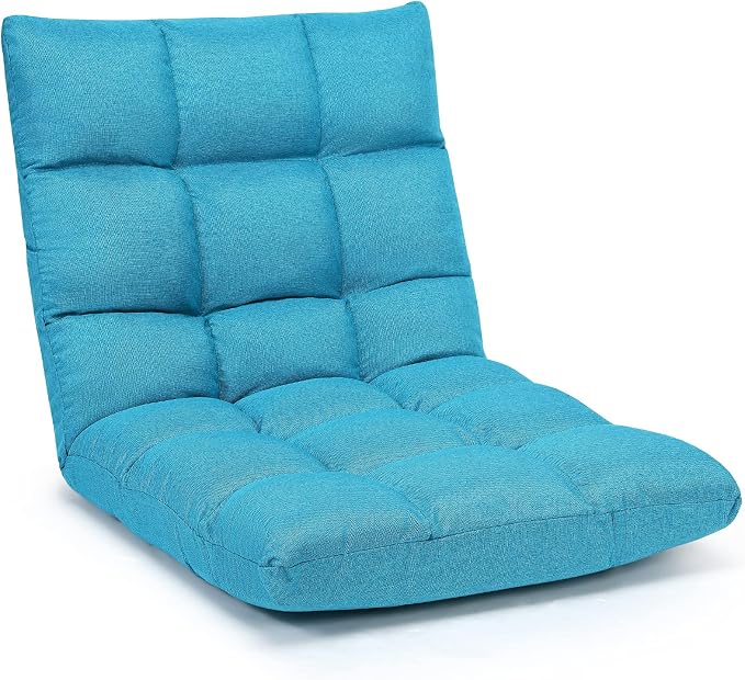 Giantex Adjustable Floor Gaming Sofa Chair 14-Position Cushioned Folding Lazy Recliner High Resilience Sponge, Breathable Cotton & Linen Fabric Sleeper Bed Couch Recliner by Giantex