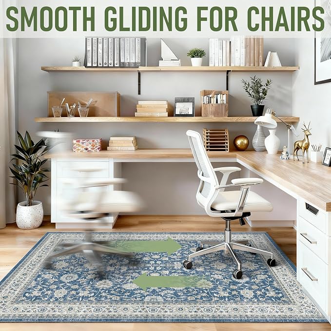 36"x48" Office Chair Mat for Hardwood, Under Desk Chair Mat for Home Office, Anti-Slip Office Rugs for Rolling Chairs, Floor Protector Washable Rugs Ocean Blue - Image 5