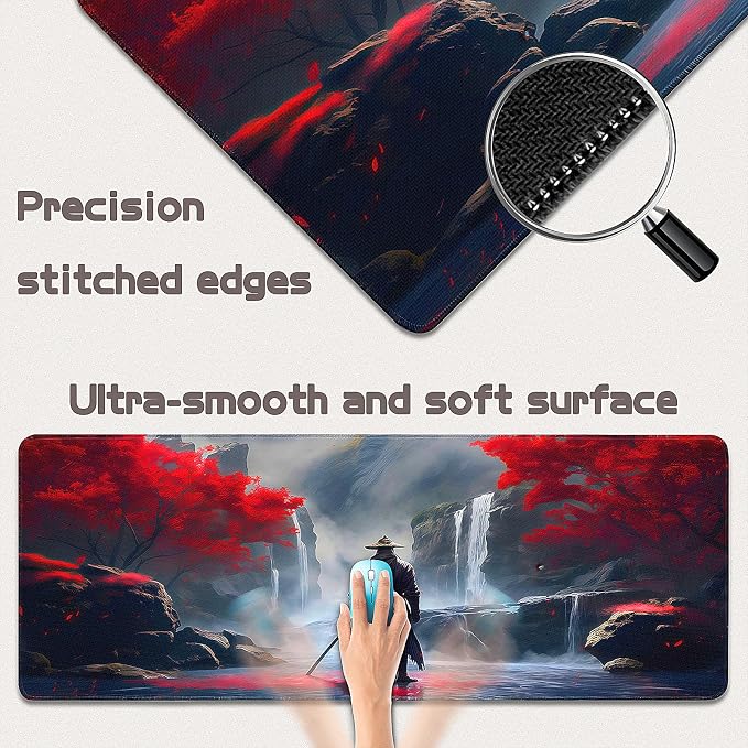 Gaming Mouse Pad - (31.5"×11.8") Japanese Samurai Large Mouse Pads for Desk - Desk Mat for Keyboard and Mouse with Non-Slip Base, Desks Pad Matfor Game/Office & Home - Image 2