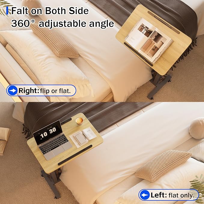 ZIWEI STAR Laptop Table Mobile Adjustable Height Portable Desk Notebook Swivel PC Computer Rolling Desk with Wheels, Laptop Stand for Couch Bedside Hospital Bed Table (Natural Color) - Image 4