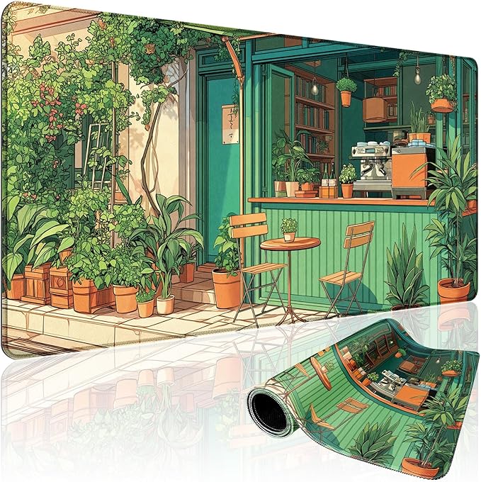 Japanese Coffee Shop Gaming Mouse Pad Desk Mat 31.5"x15.7" | Extended Mousepad, Non-Slip Rubber Base , Stitched Edges, for Computer/Laptop/Office/Home by Mcapirivo