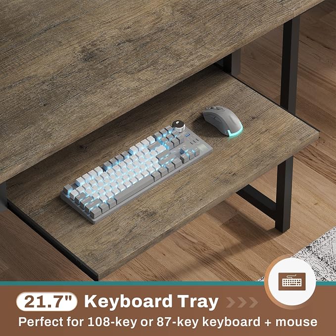 SEDETA L Shaped Gaming Desk with LED Lights and Pegboard for Home Office | Reversible 94.5" Computer Desk with Power Outlet, Keyboard Tray, Storage Shelves and Headphone Hook, Walnut Brown - Image 8