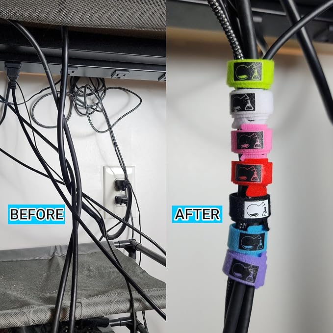 CableLock Cable Ties - 50 Pack - 8 Inch Reusable Cord Organizers - Clean Cable Management for Gaming and Home Office (Black) - Image 3