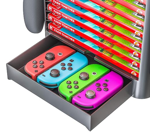 Skywin Game Storage Tower + Game Card Stand for Nintendo Switch - Game Holder Disk Rack and Controller Organizer and a Card Case that Hold Up to 28 Games - Image 6