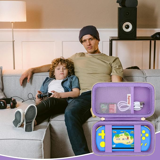 Supmay Carrying Case Compatible with CCTU / TEBIYOU Kids Handheld Games Preloaded 218 Retro Video Games, Portable Gaming Electronic Toys Storage Holder Travel Bag with Mesh Pocket, Purple(Cube) - Image 7