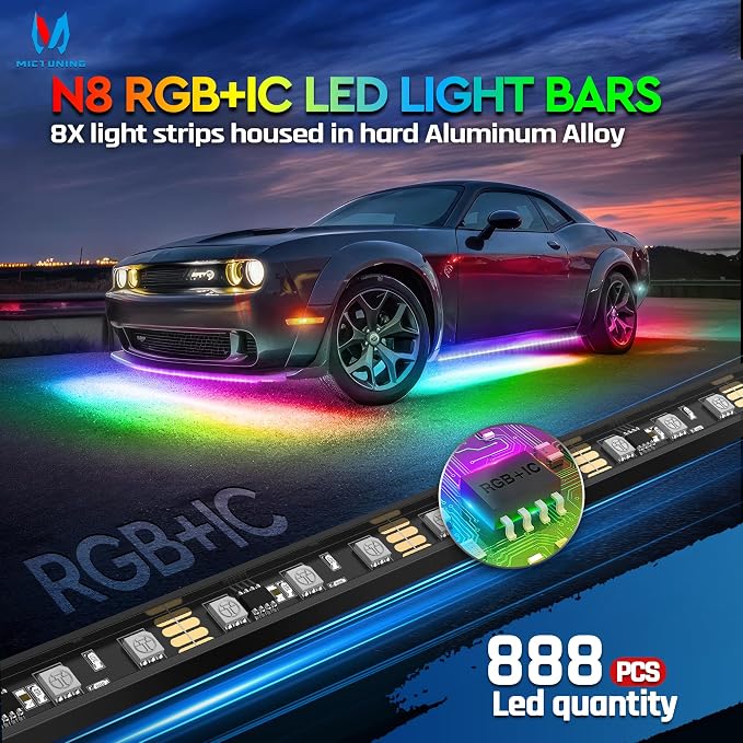 MICTUNING N8 RGB+IC Underglow LED Lighting Kit for Truck with Remote & Key Fob Dual Control, Exterior Neon Accent Underbody Strip, Multicolor Mode, Waterproof, Aluminum Casing - Image 2