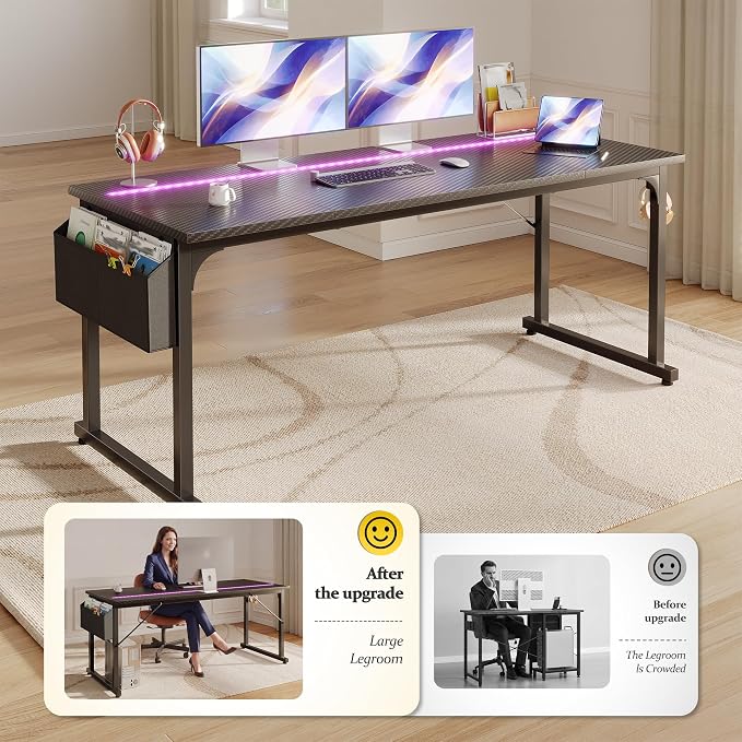 DurayLoly 55" Carbon Fiber Gaming Desk with RGB LED for Teens Bedroom,Black - Image 7