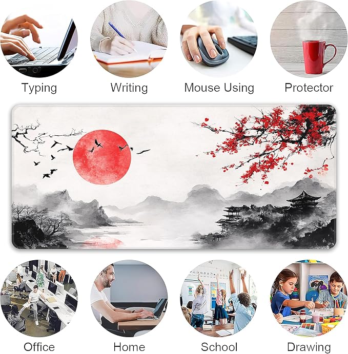 Japanese Watercolor Cherry Blossoms Desk Mat, XXL 35.4"x15.7" Large Mouse Pad, Sakura Extended Gaming Mouse Mat,Non-Slip Rubber Base Waterproof with Stitched Edges for Gaming Office Home Decor - Image 6