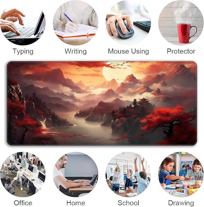 Dark Canyon Desk Mat, XXL 35.4"x15.7" Large Mouse Pad, Full Moon Extended Gaming Mouse Mat,Non-Slip Rubber Base Waterproof with Stitched Edges for Gaming Office Home Decor - Image 6