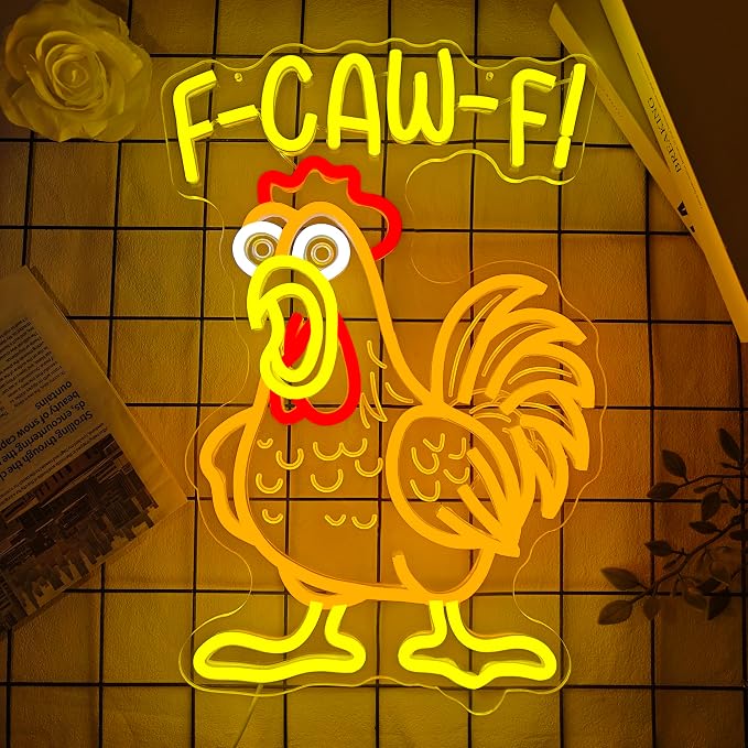 F-Caw-F Neon Sign Dimmable F Caw F Funny Chicken Led Signs Screaming Rooster Light Up Sign FcawF Neon Lights for Wall Decor Gag Chicken Gifts for Men Women - Image 4