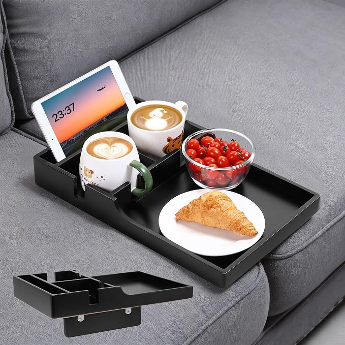 Nnewvante Couch Trays with Cup Holders Insert on Sectionals, Black by Nnewvante
