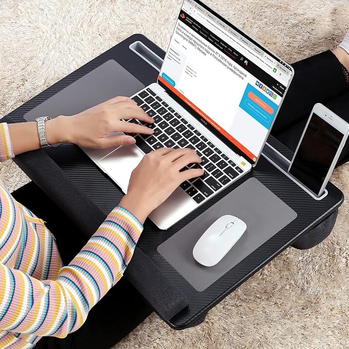Extra Large Lap Laptop Desk- Home Office Portable LapDesk with Mouse Pad & Wrist Rest for Notebook/MacBook/Tablet, Sofa Bed Working, Writing, Drawing (Carbon Black, Fit Up to 17-inch Laptops) - Image 2