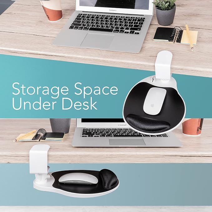 EHO Clamp on Mouse Platform, Clip on Pad Rotating 360 Degree, w/Comfortable Gel Wrist Rest, Ergonomic, Attachment, Slide Out Tray, Suitable for 1.5" Thickness Desk, for Home Office Desk Organizer - Image 2