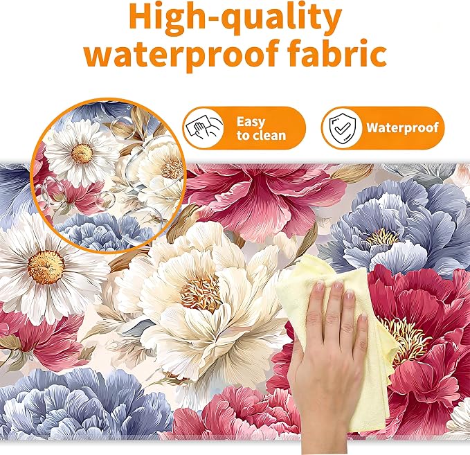Japanese Minimalist Floral Desk Mat, XXL 35.4"x15.7" Large Mouse Pad, Art Flowers Extended Gaming Mouse Mat,Non-Slip Rubber Base Waterproof with Stitched Edges for Gaming Office Home Decor - Image 4