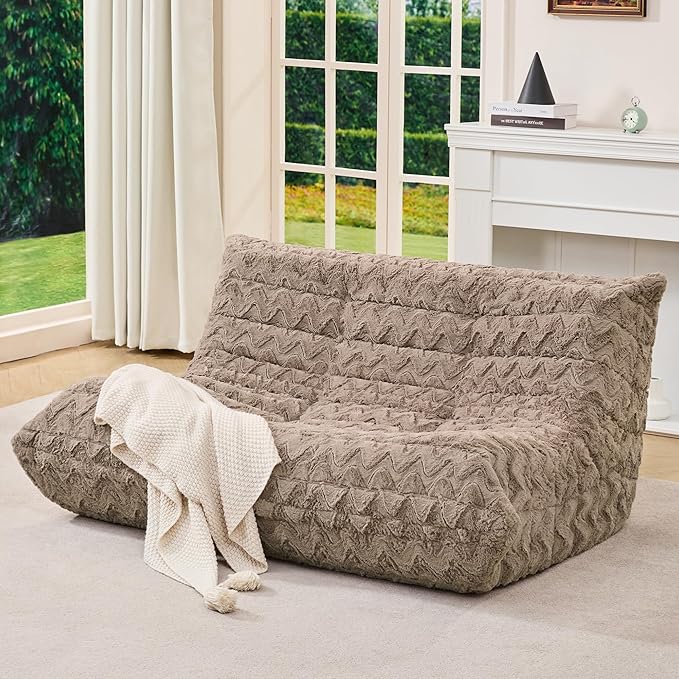 Hobestluk Large Bean Bag Chairs for Adults Fireside BeanBag Couch Togo Sofa | Ergonomic Design,Memory Foam,No Assembly,Faux Fur Fireside Lounge Floor Chair Back Support Lounging | Brown Chevron Loveseat by YourHomeDeservesMore