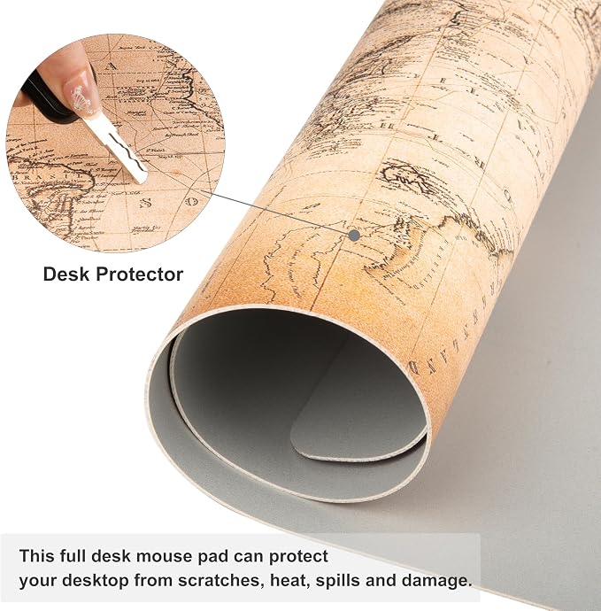 QiyI PU Leather Large Mouse Pad, Office Decor, 31.5" x 15.7", World Map | Desk Décor Accessories, Extended Size, Waterproof & Easy to Clean, Smooth Surface, Non Slip Desk Organization - Image 4