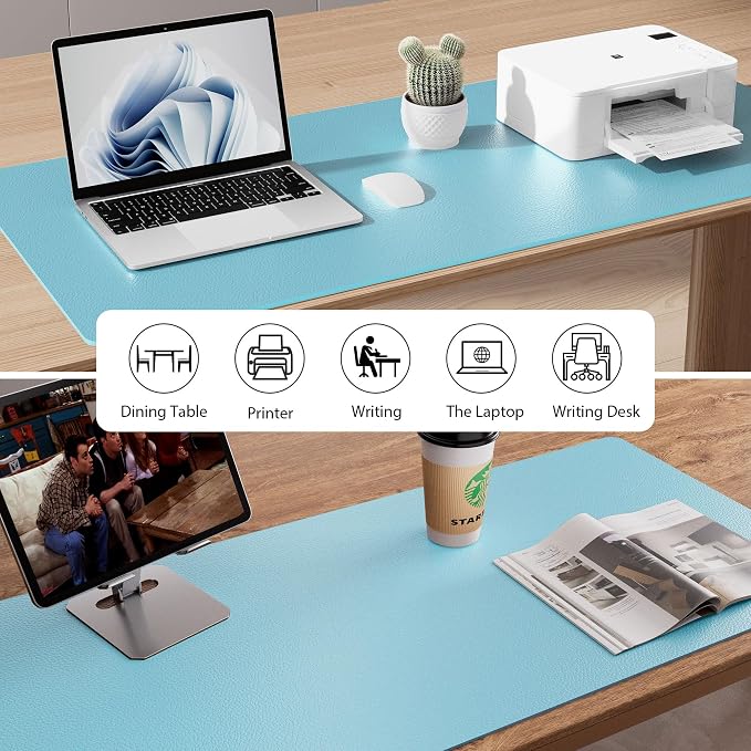Aothia Large PU Leather Desk Pad Protector – Non-Slip Mouse Pad & Writing Mat for Office/Home, Waterproof, Easy to Clean(23.6" x 13.7", Blue Topaz) - Image 5