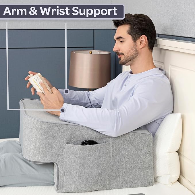 Lavish Home Reading Pillow for Gaming - Lap Desk Pillow with Arm Rests, Storage Pockets, and Removable Washable Cover - Laptop Pillow for Reading, Gaming, Studying, and Working (Gray) - Image 3