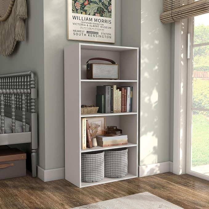 Homes: Inside + Out Apexa 4-Tier Cube Storage Organizer Shelves, Stackable Wood Bookcase Fits Cubby Bins for Organization, Dorm Teen Room Decor & Home Office, Taupe Grey - Image 12