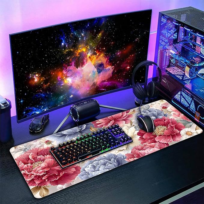 Japanese Minimalist Floral Desk Mat, XXL 35.4"x15.7" Large Mouse Pad, Art Flowers Extended Gaming Mouse Mat,Non-Slip Rubber Base Waterproof with Stitched Edges for Gaming Office Home Decor - Image 7