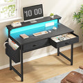 DurayLoly 31Inch Office Computer Desk with LED Lights & 2 Fabric Drawers, Gaming Desk with Side Pocket & Ergonomic Monitor Stand, Small Space Study Writing Table with Anti-Tip Design,Black by Durayloly