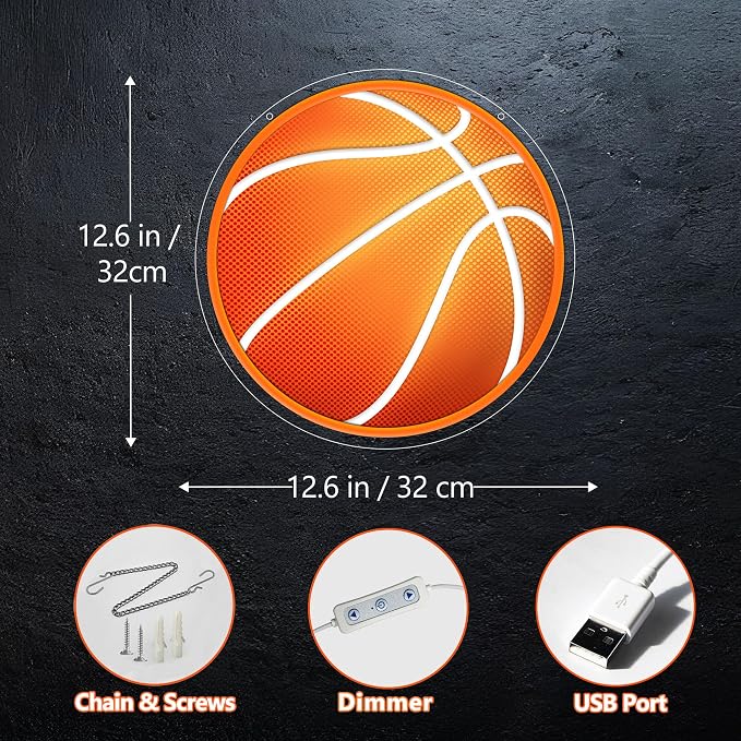 CULOIS Basketball Neon Sign for Wall Decor, UV Printed Basketball Neon Light, Dimmable Sports LED Sign for Bedroom, Man Cave, Dorm, Game Room, Birthday Party Gifts - Image 2