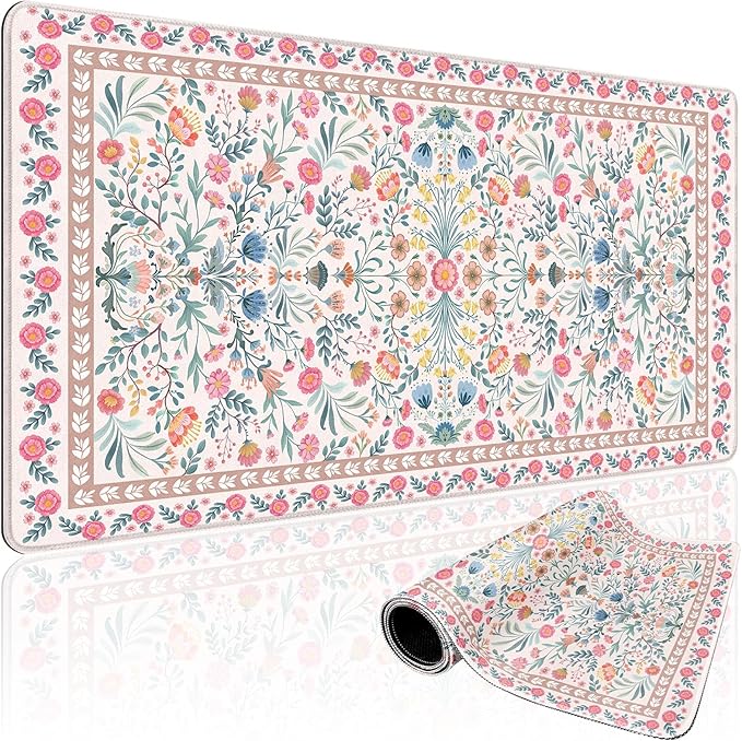 Large Gaming Mouse Pad Desk Mat 31.5"x15.7" Pink Floral | Extended Mousepad, Non-Slip Rubber Base , Stitched Edges, for Computer/Laptop/Office/Home by Mcapirivo