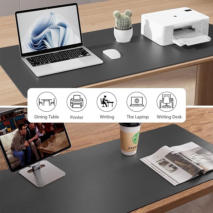 Leather Desk Pad Protector,Mouse Pad,Office Desk Mat, Non-Slip PU Leather Desk Blotter,Laptop Desk Pad,Waterproof Desk Writing Pad for Office and Home (Gray,31.5" x 15.7") (Pack of 2) - Image 5