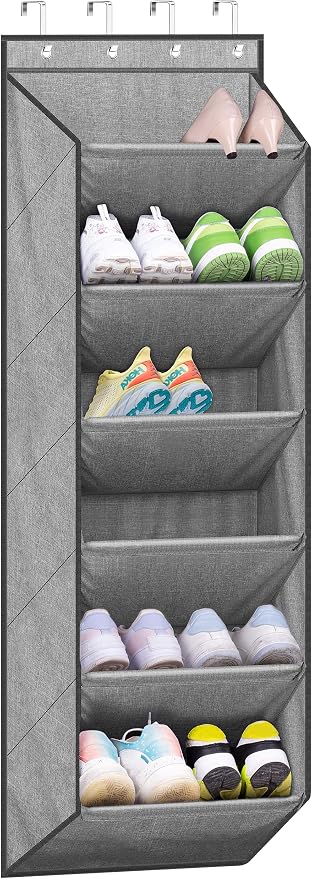 SLEEPING LAMB Over The Door Shoe Organizer for Closet with Large Deep Pockets, Narrow Shoe Rack for Door Hanging Boots Storage, Grey by SLEEPINGLAMB