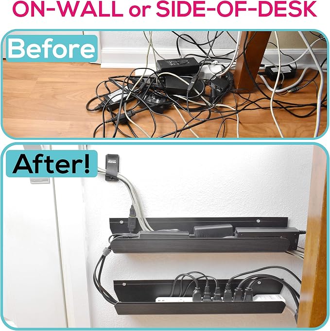Cable Management Tray, Under-Desk, On-Wall or Side-of-Desk, 17x4x2.4”, 2-PK, Hide & Organize Your Cables, Power Supplies and Power Strips, Bonus 10-Pk Cable Ties - Image 3