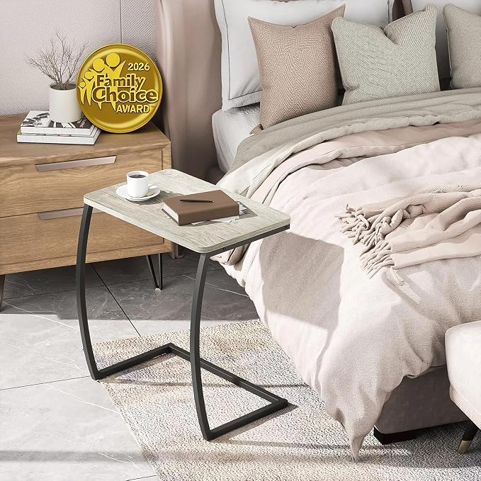 SRIWATANA Light Grey C Shaped Side Table, End Table for Sofa Couch Bedside - Image 5