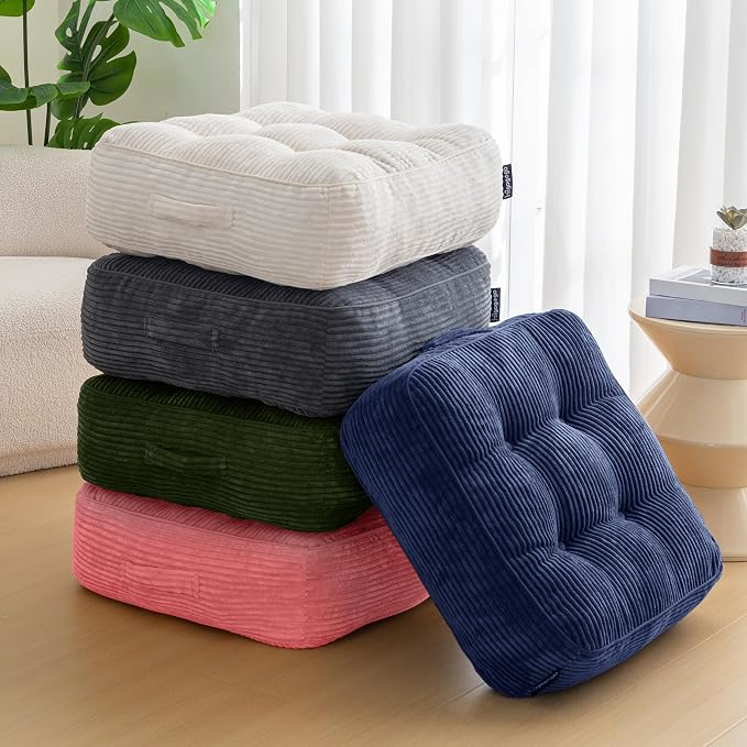 HIGOGOGO 8" Extra Thick Floor Pillow Cushion for Adults, Meditation Cushion Pillow, Large Square Floor Sitting, Tufted Corduroy Cover, for Tatami Living Room or Yoga, 22x22 Inch, Pink - Image 7