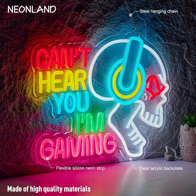 Gaming Neon Sign Can't Hear You I'm Gaming Skull Gamer LED Light Bright USB Powered Light up Game Signs with dimmer for Game Zone Video Room Boy Bedroom Wall Decor Compatible with Timer - Image 2