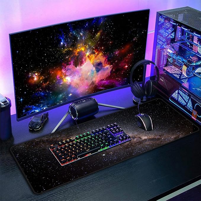 Galaxy Space Desk Mat, XL 31.5"x11.8" Large Mouse Pad, Starry Sky Extended Gaming Mouse Mat,Non-Slip Rubber Base Waterproof with Stitched Edges for Gaming Office Home Decor - Image 7