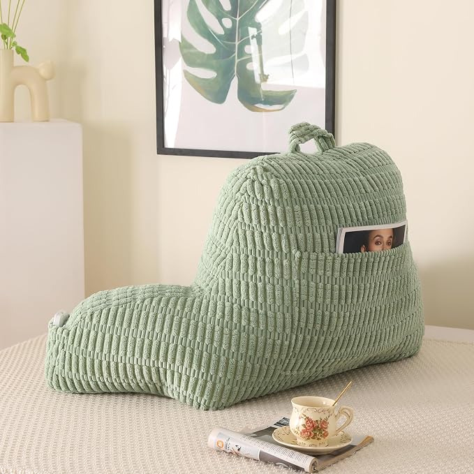 Large Reading Pillow for Sitting Up with Arms,Green Corduroy | Back Pillow for Adults Backrest,19" Sitting Pillow Supports Reading,Gaming & Relaxing in Bed,Couch,Floor - Image 8