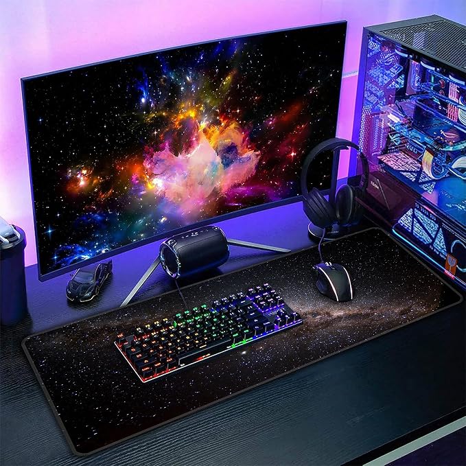 Galaxy Space Desk Mat, XXL 35.4"x15.7" Large Mouse Pad, Starry Sky Extended Gaming Mouse Mat,Non-Slip Rubber Base Waterproof with Stitched Edges for Gaming Office Home Decor - Image 7