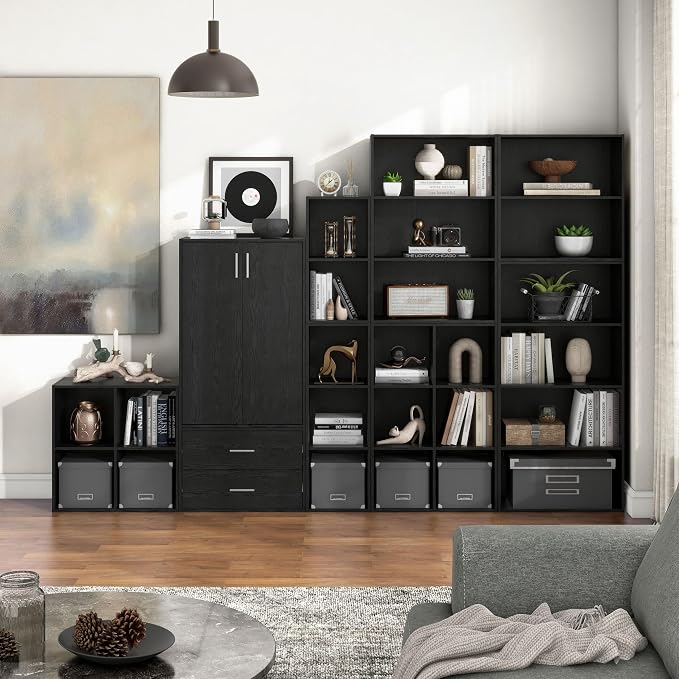 Homes: Inside + Out Apexa 3-Tier Cube Storage Organizer Shelves, Stackable Wood Bookcase Fits Cubby Bins for Organization, Dorm Teen Room Decor & Home Office, Black - Image 11