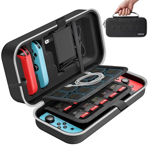 OIVO Switch OLED Carrying Case Compatible with Nintendo Switch & OLED, Portable Switch Travel Carry Case Fit for Joy-Con and Adapter, Hard Shell Protective Switch Pouch Bag with 20 Games, White by OIVO